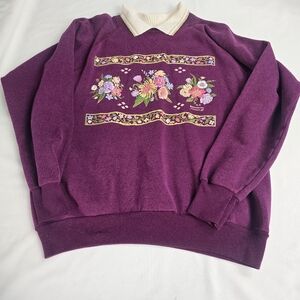 Vintage 80's Morning Sun Floral Collared Sweatshirt USA